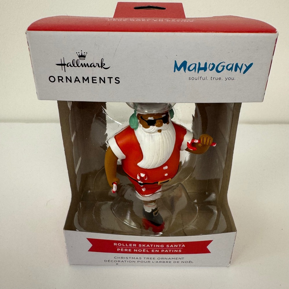 Hallmark Roller Skating Santa Mahogany Red Christmas Ornament Holiday Decor